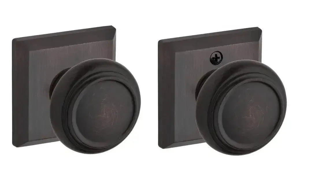 Baldwin Traditional Knob with Traditional Square Rosette in Venetian Bronze finish