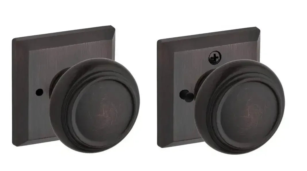 Baldwin Traditional Knob with Traditional Square Rosette in Venetian Bronze finish