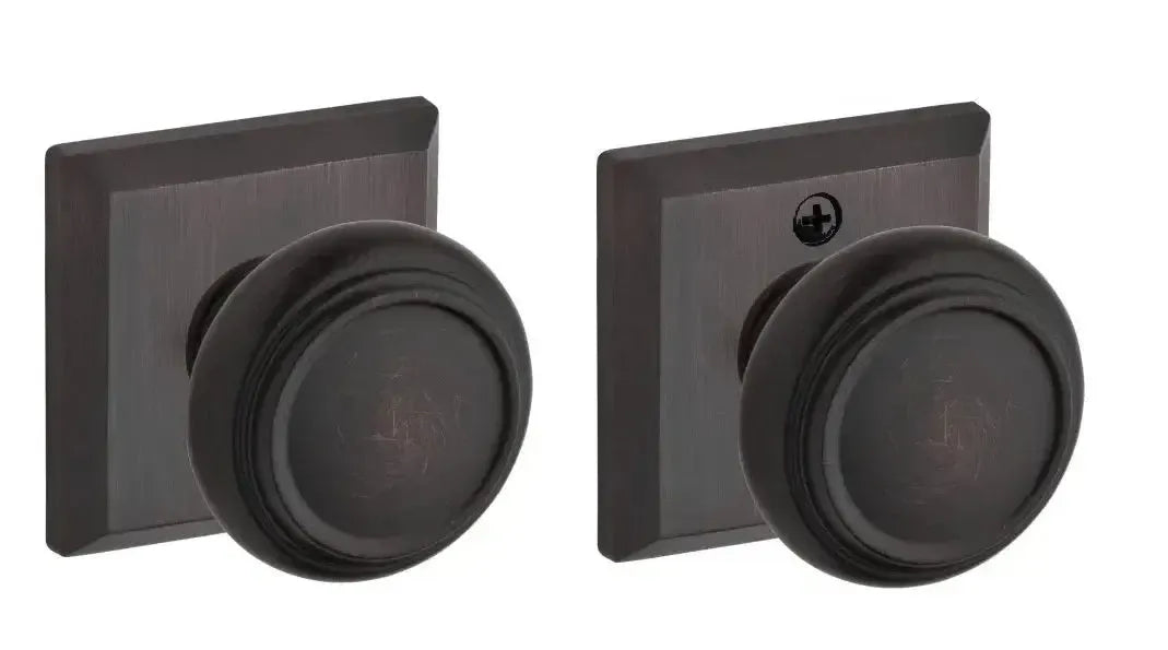 Baldwin Traditional Knob with Traditional Square Rosette in Venetian Bronze finish