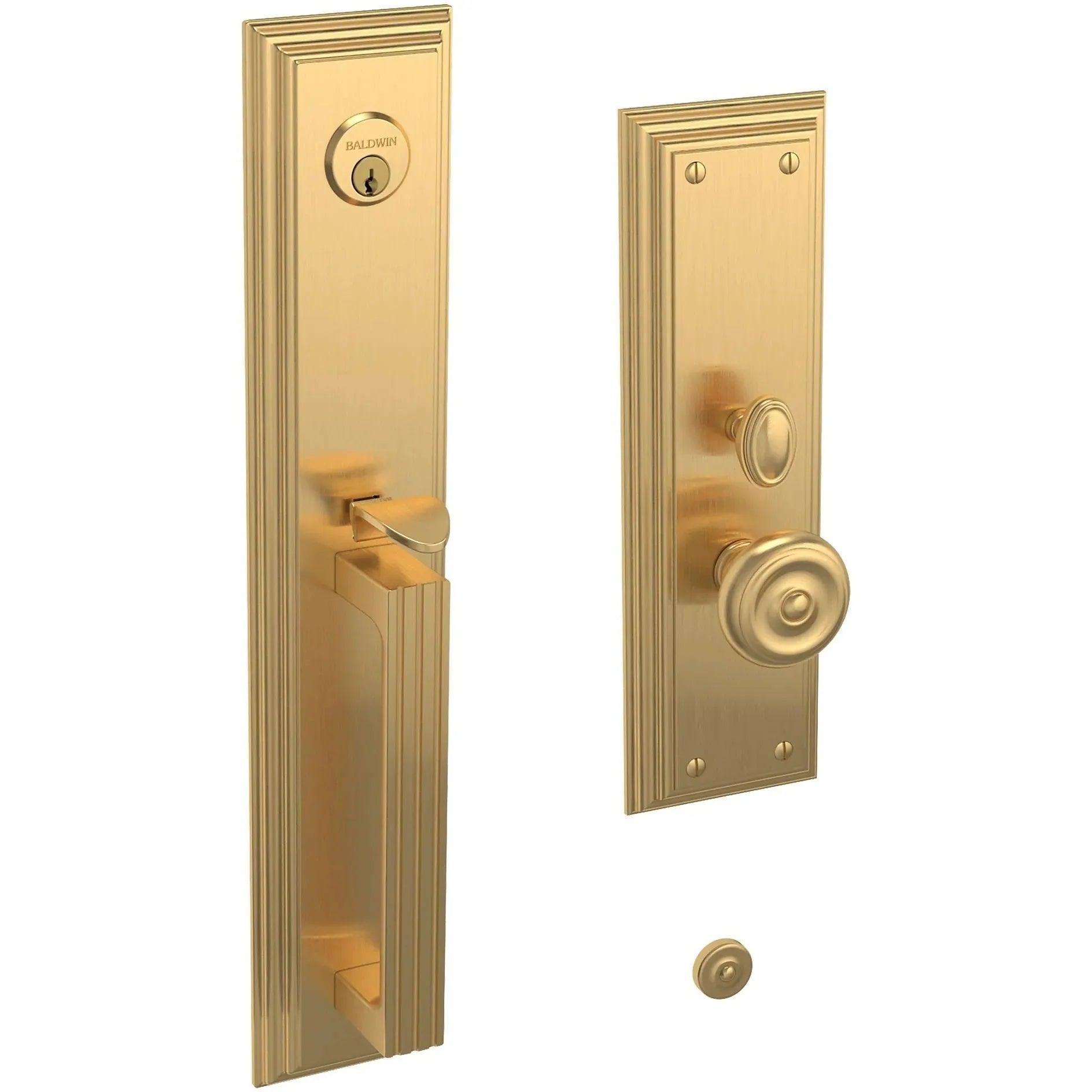 Baldwin Tremont Mortise Handleset Entrance Trim with Interior 5020 Knob Lifetime Satin Brass