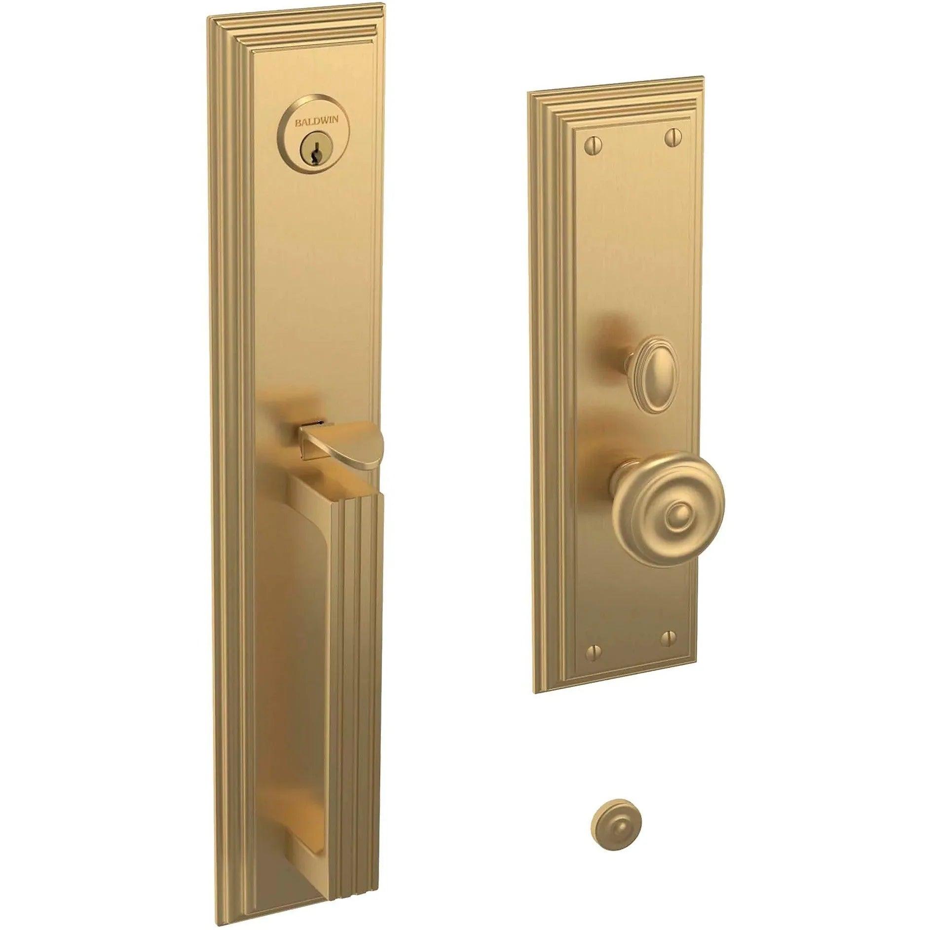 Baldwin Tremont Mortise Handleset Entrance Trim with Interior 5020 Knob Vintage Brass