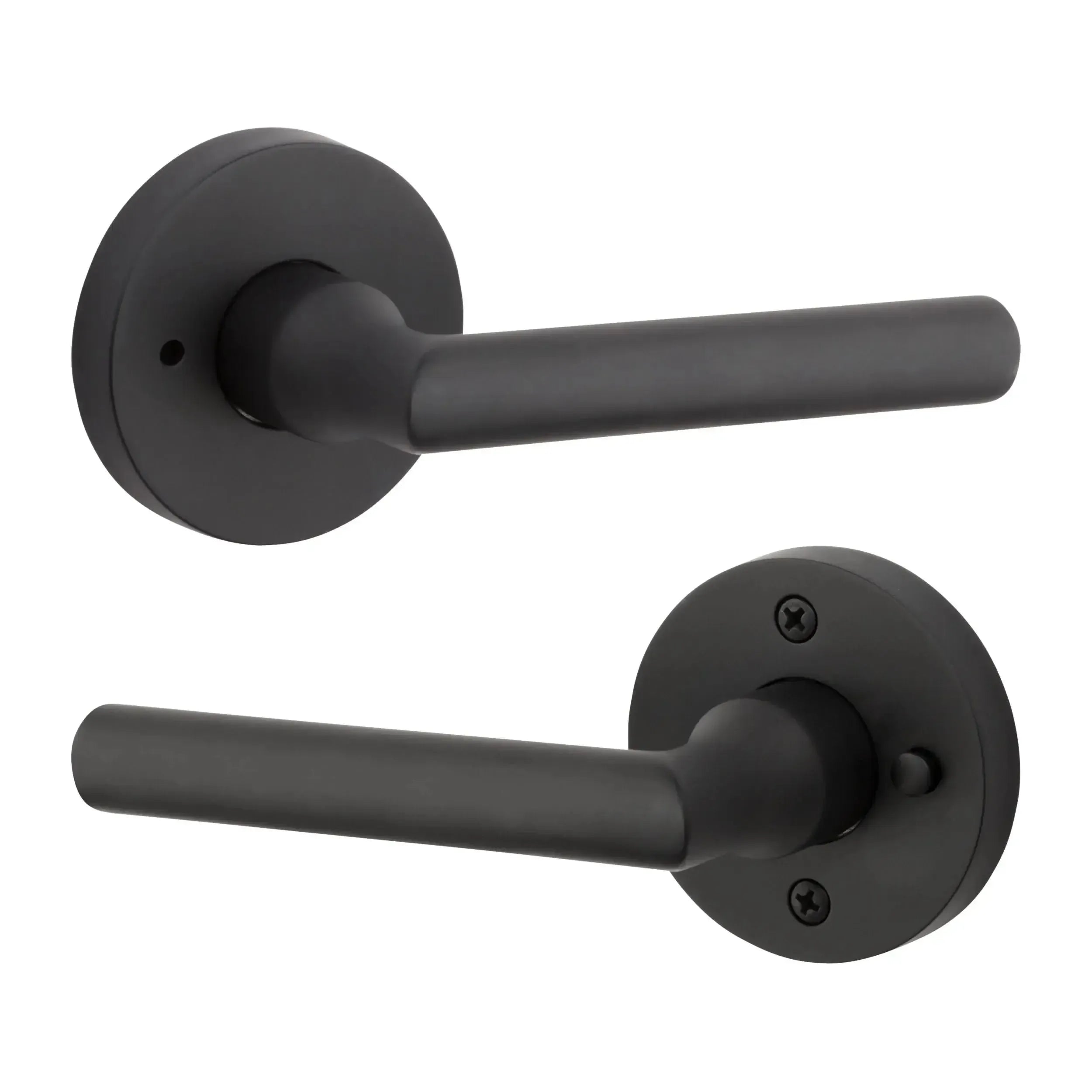 Baldwin Tube Lever with Contemporary Round Rosette in Satin Black finish