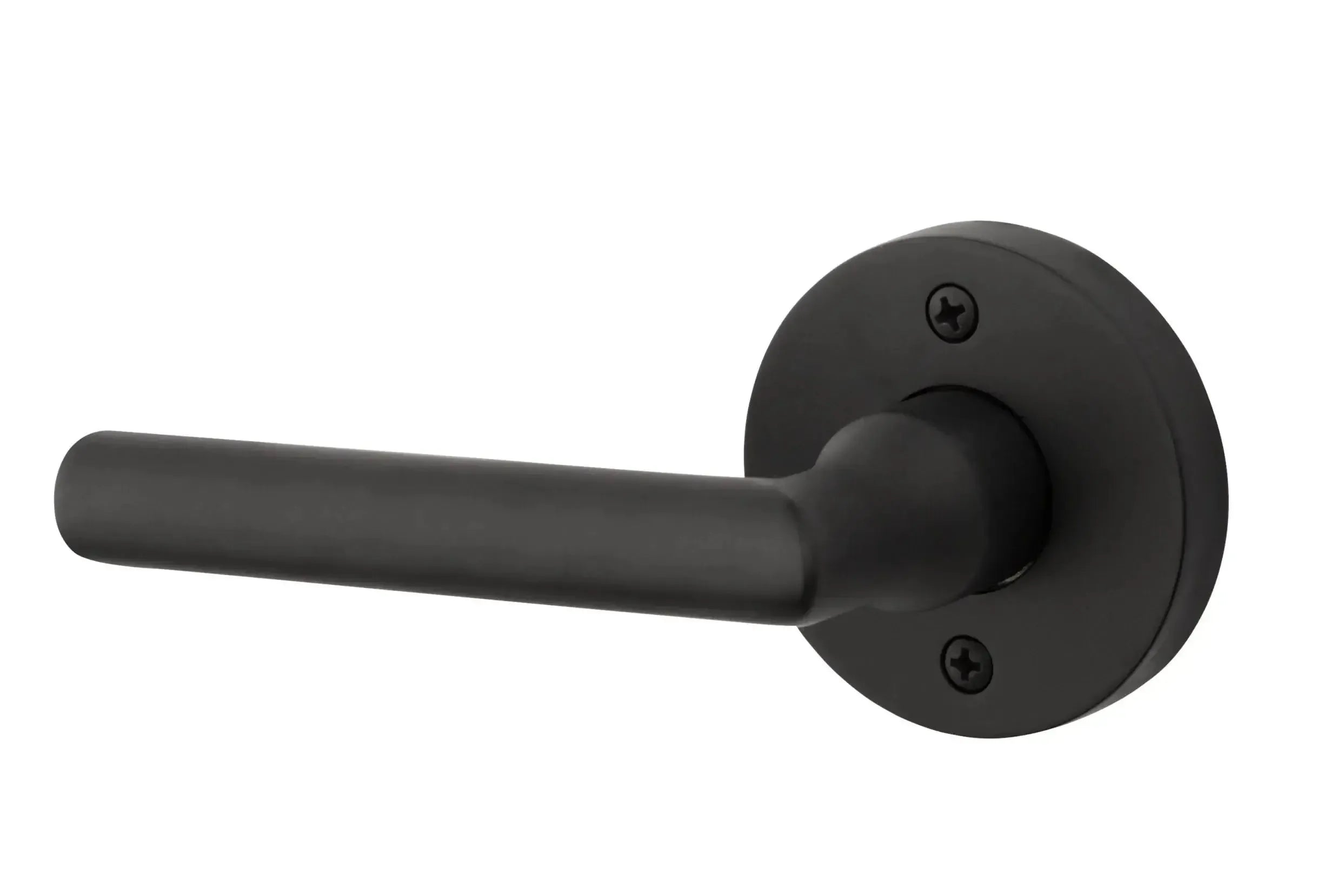 Baldwin Tube Lever with Contemporary Round Rosette in Satin Black finish