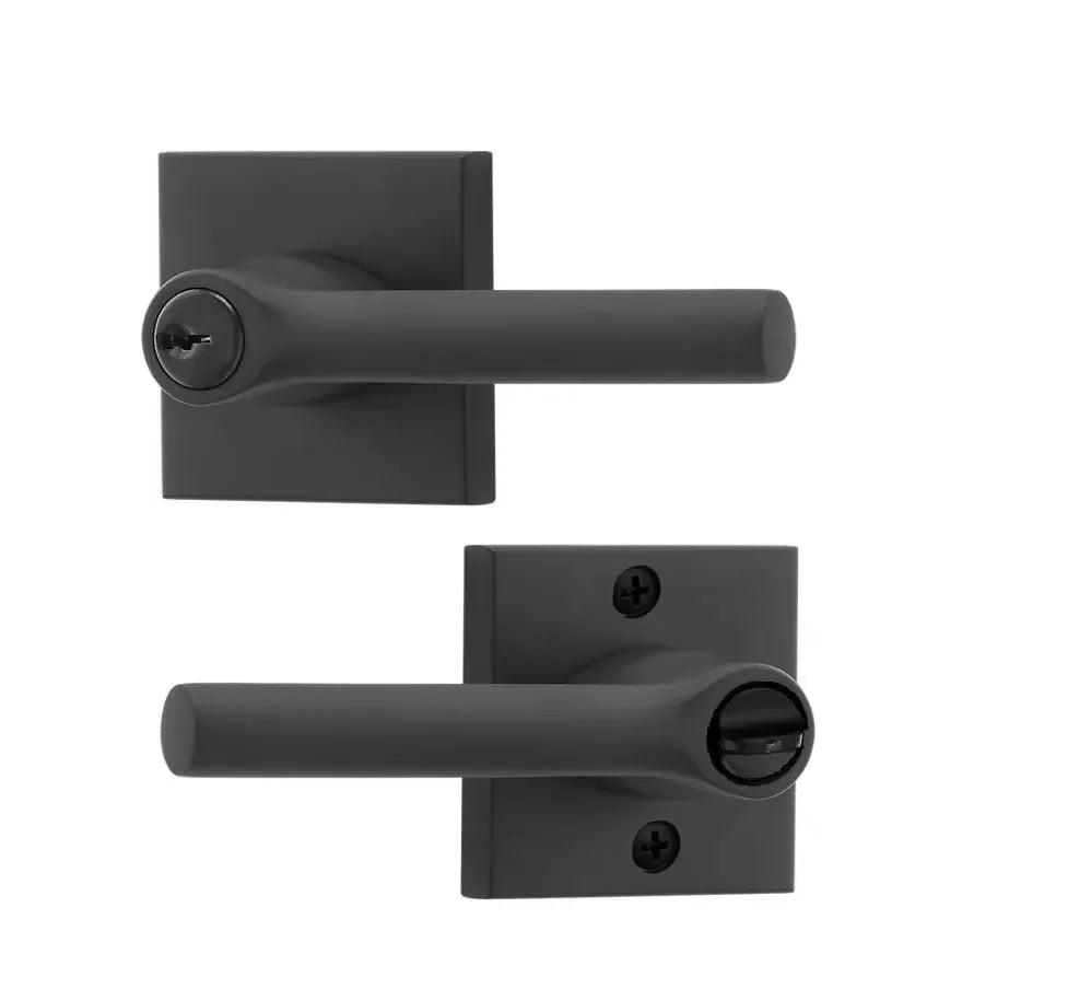 The Baldwin Reserve Tube Lever with Contemporary Square Rosette in Satin Black finish.