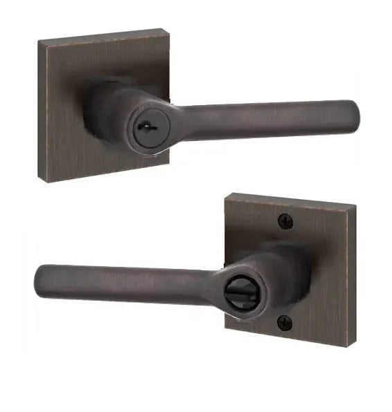 The Baldwin Reserve Tube Lever with Contemporary Square Rosette in Venetian Bronze finish.