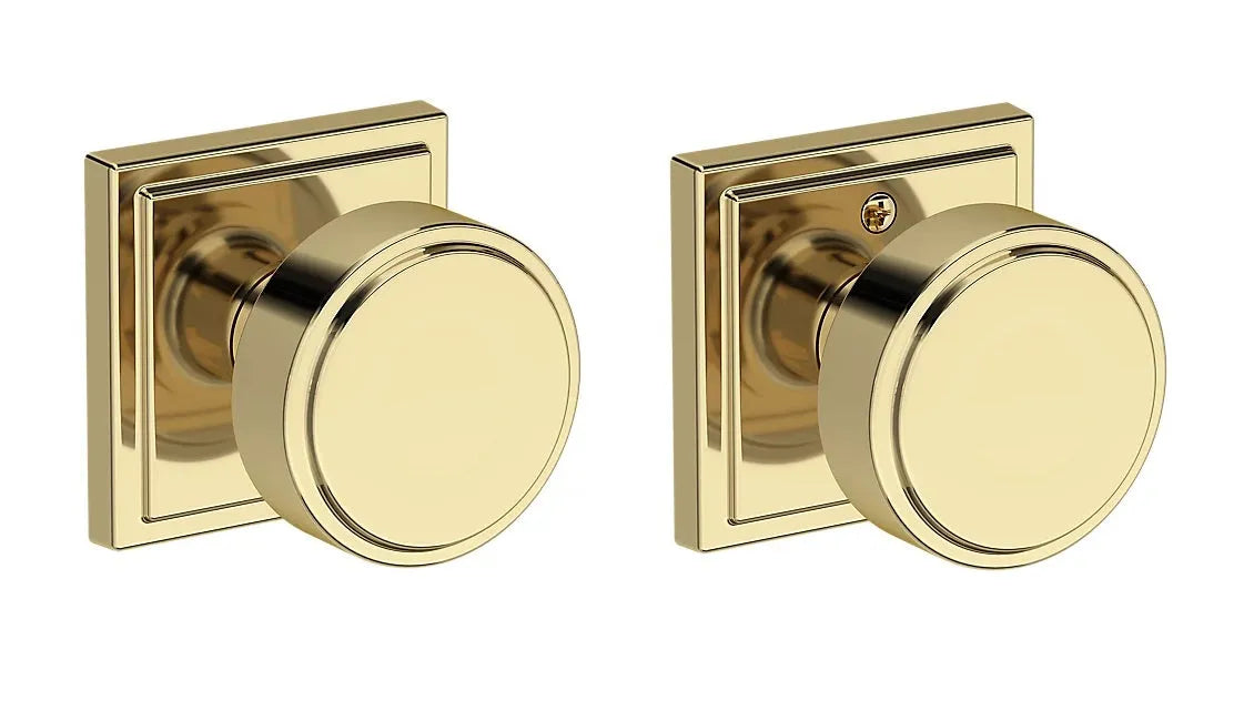 Baldwin Vashon Knob with Stepped Square Rosette in Non-Lacquered Brass finish