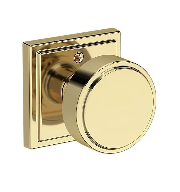 Baldwin Vashon Knob with Stepped Square Rosette in Non-Lacquered Brass finish