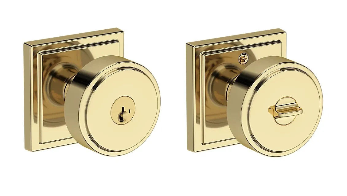 Baldwin Vashon Knob with Stepped Square Rosette in Non-Lacquered Brass finish