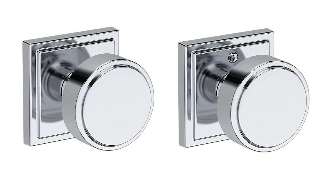 Baldwin Vashon Knob with Stepped Square Rosette in Polished Chrome finish