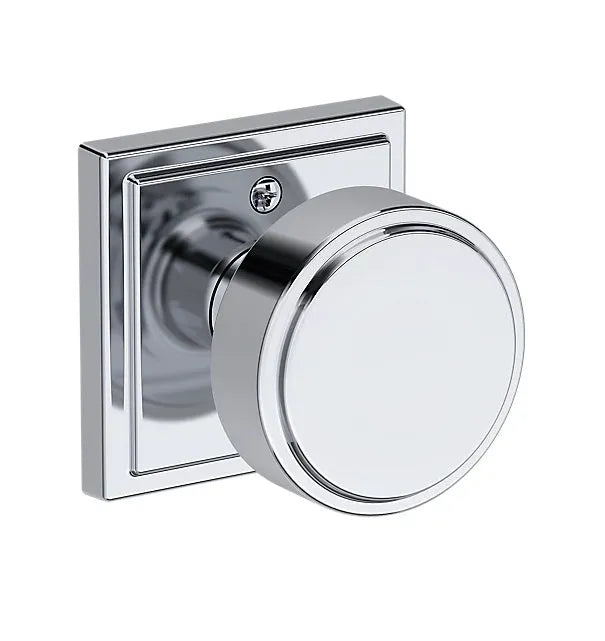 Baldwin Vashon Knob with Stepped Square Rosette in Polished Chrome finish