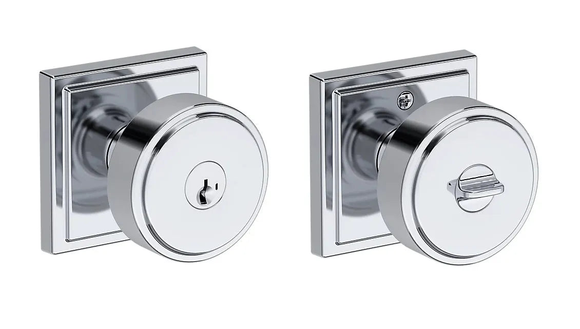 Baldwin Vashon Knob with Stepped Square Rosette in Polished Chrome finish