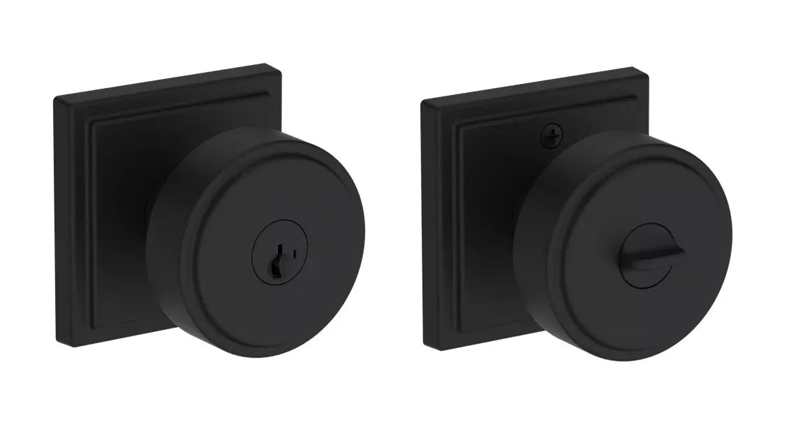 Baldwin Vashon Knob with Stepped Square Rosette in Satin Black finish