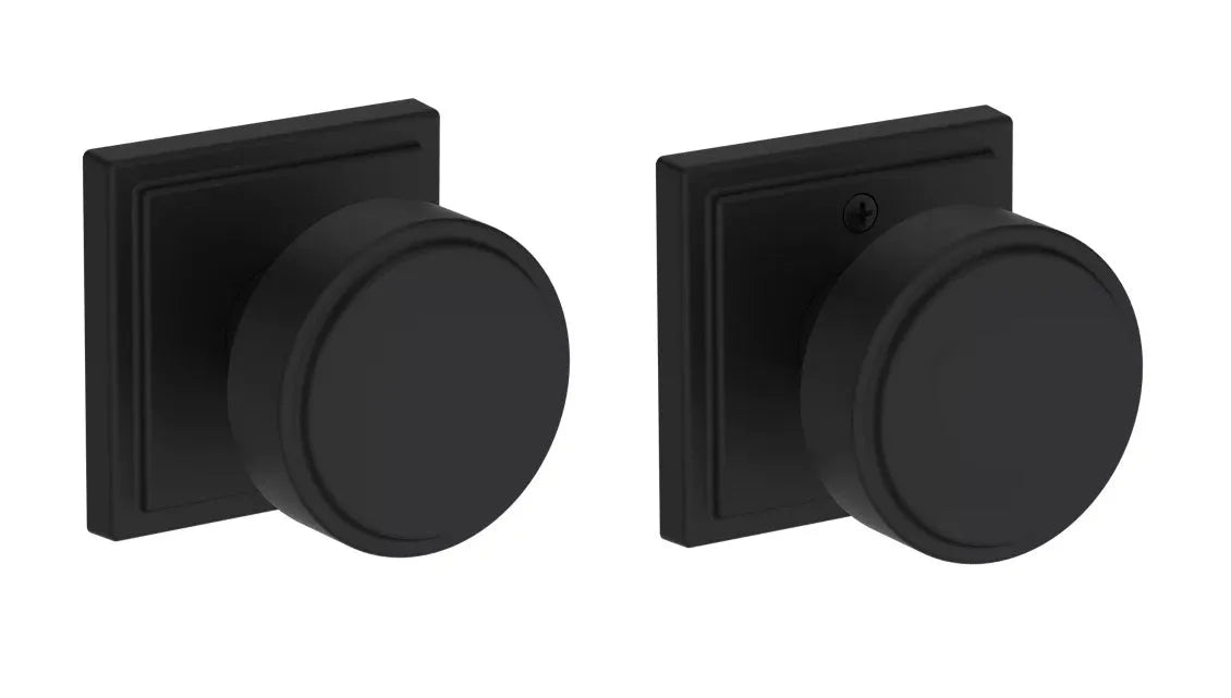 Baldwin Vashon Knob with Stepped Square Rosette in Satin Black finish