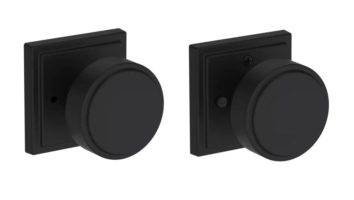 Baldwin Vashon Knob with Stepped Square Rosette in Satin Black finish