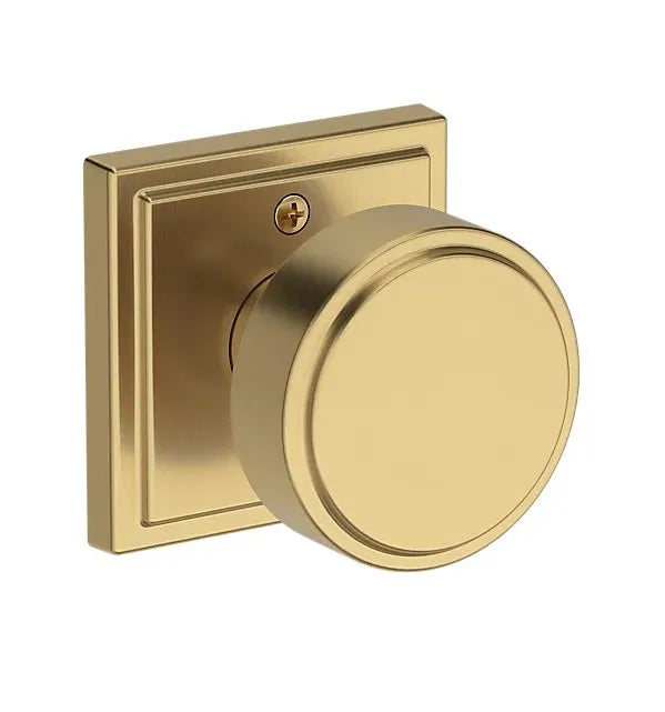 Baldwin Vashon Knob with Stepped Square Rosette in Satin Brass finish
