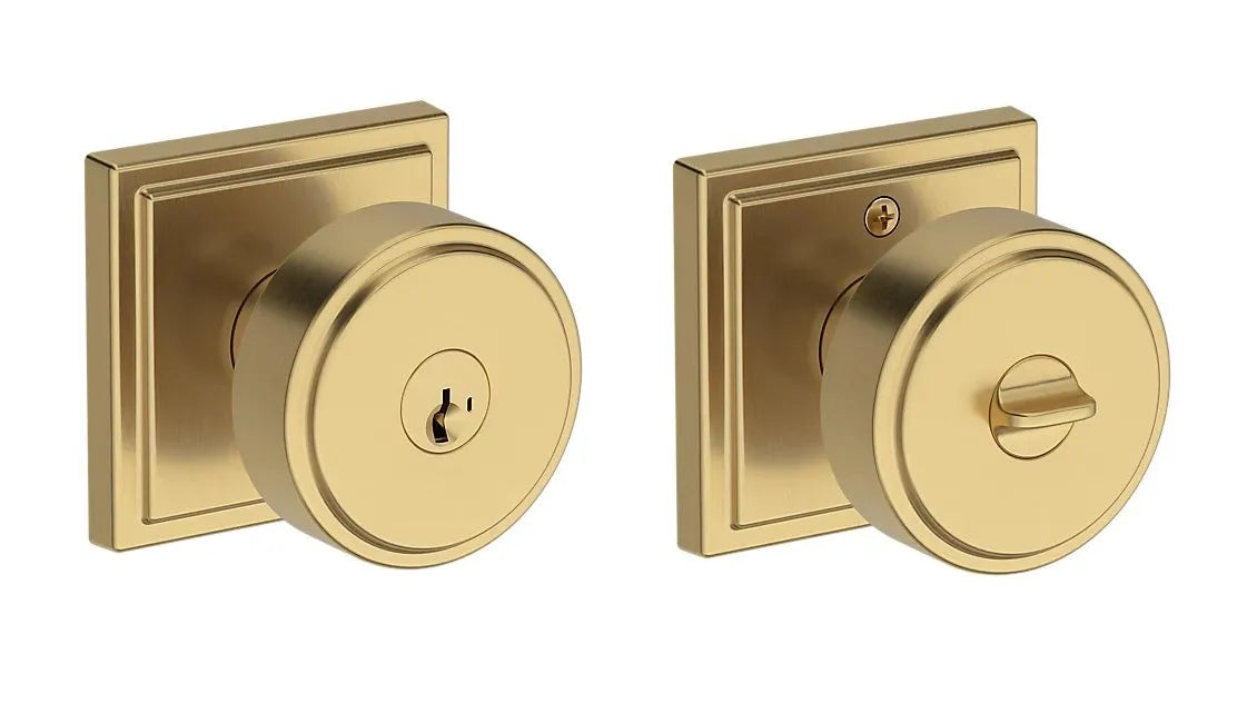 Baldwin Vashon Knob with Stepped Square Rosette in Satin Brass finish