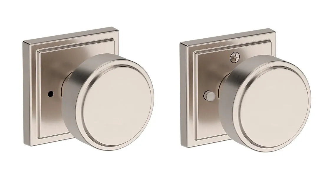 Baldwin Vashon Knob with Stepped Square Rosette in Satin Nickel finish