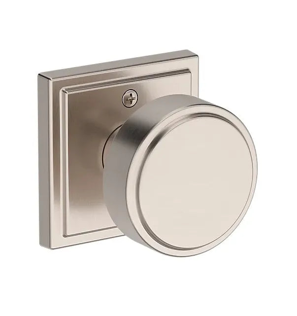 Baldwin Vashon Knob with Stepped Square Rosette in Satin Nickel finish