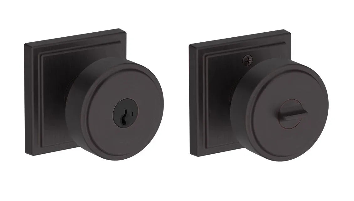 Baldwin Vashon Knob with Stepped Square Rosette in Venetian Bronze finish