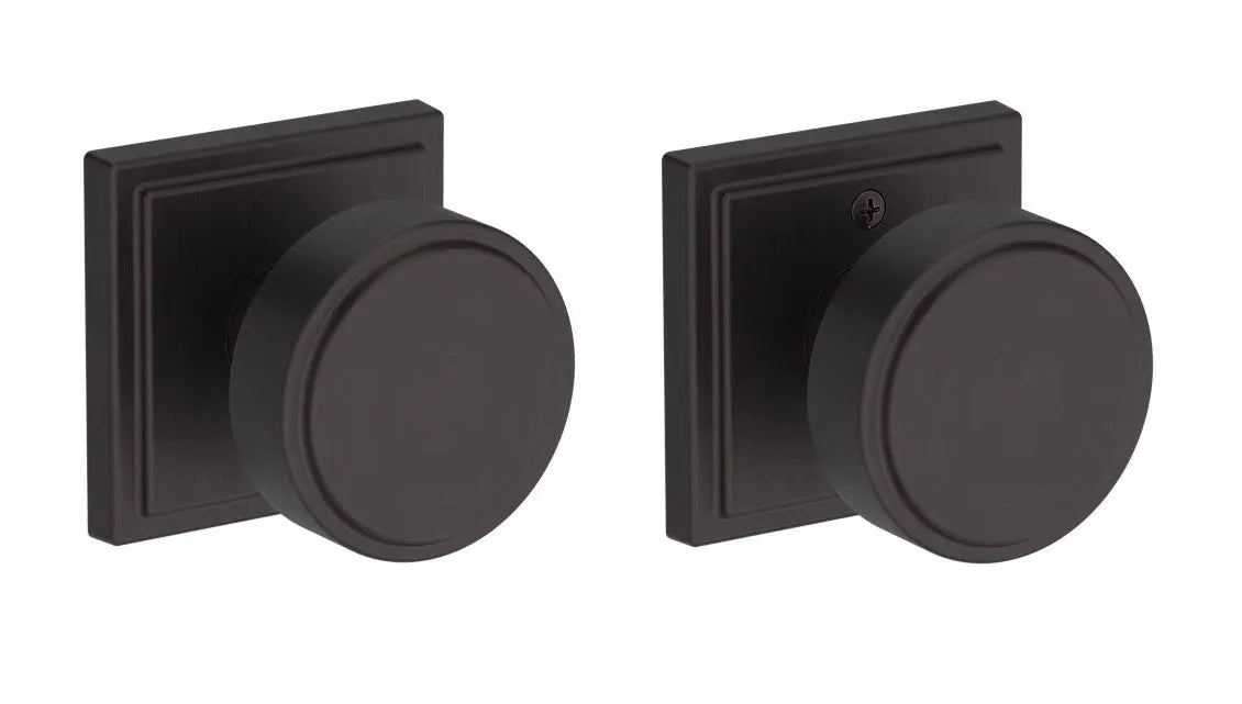 Baldwin Vashon Knob with Stepped Square Rosette in Venetian Bronze finish