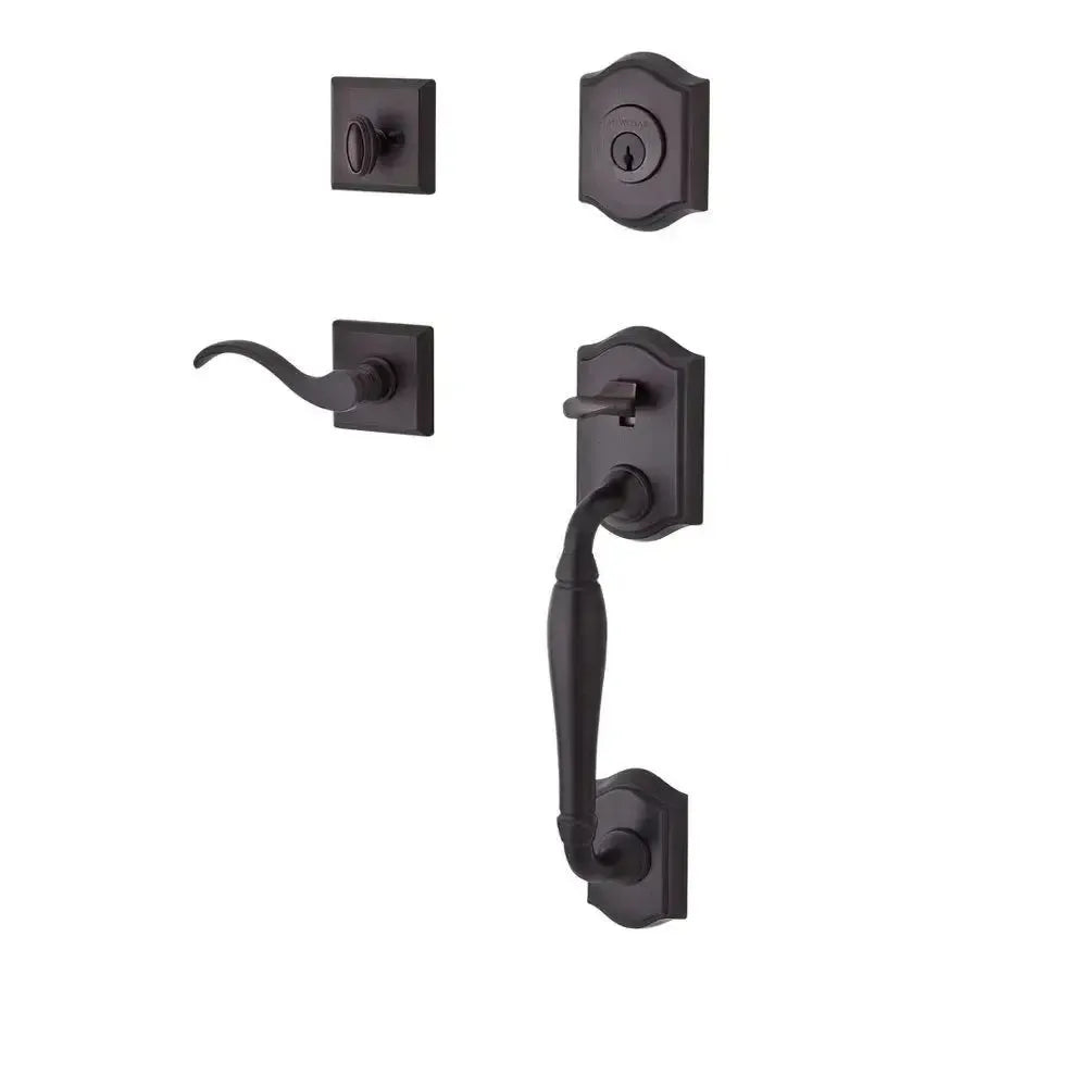 Baldwin Westcliff Handleset with Interior Curve Lever with Traditional Square Rosette in Venetian Bronze finish