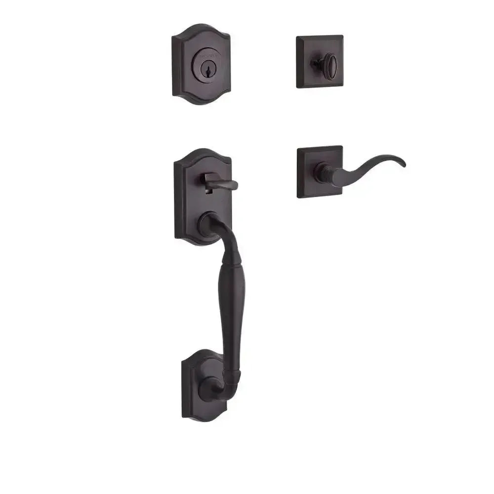 Baldwin Westcliff Handleset with Interior Curve Lever with Traditional Square Rosette in Venetian Bronze finish