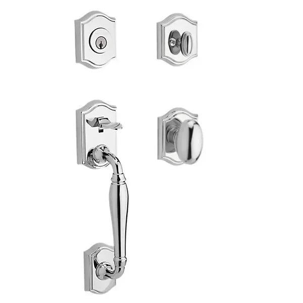 Baldwin Westcliff Handleset with Interior Ellipse Knob with Traditional Arch Rosette Polished Chrome