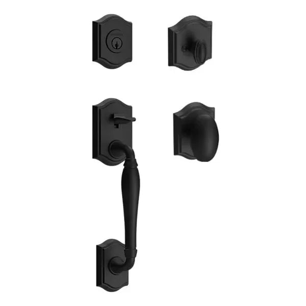Baldwin Westcliff Handleset with Interior Ellipse Knob with Traditional Arch Rosette Satin Black