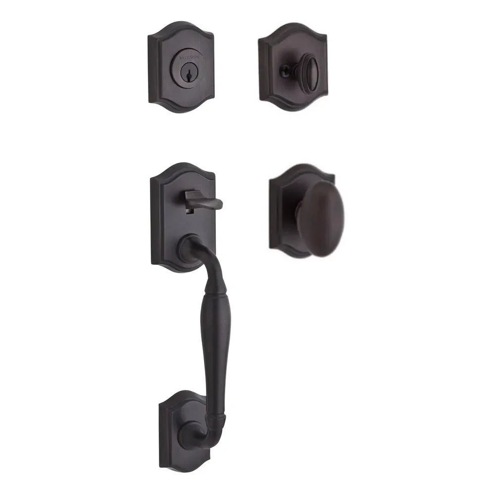 Baldwin Westcliff Handleset with Interior Ellipse Knob with Traditional Arch Rosette Venetian Bronze