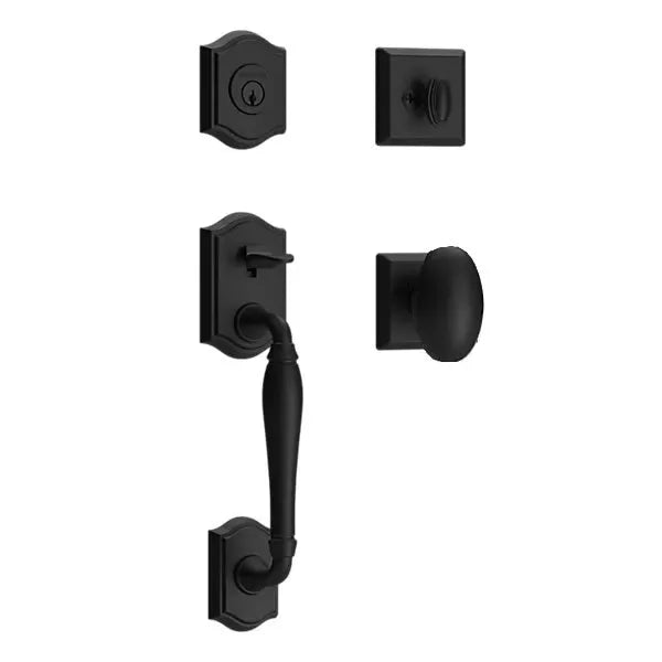 Baldwin Westcliff Handleset with Interior Ellipse Knob with Traditional Square Rosette Satin Black