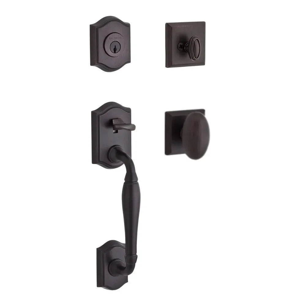 Baldwin Westcliff Handleset with Interior Ellipse Knob with Traditional Square Rosette Venetian Bronze