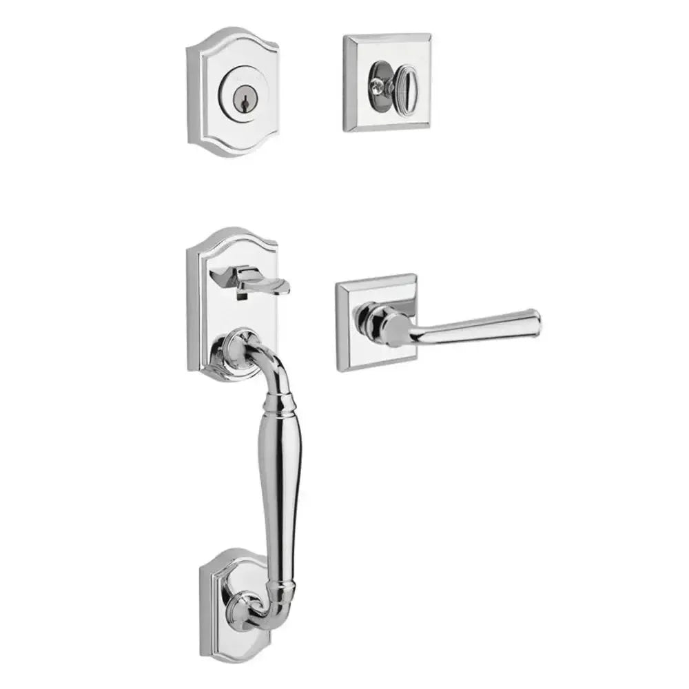 Baldwin Westcliff Handleset with Interior Federal Lever with Traditional Square Rosette in Polished Chrome finish