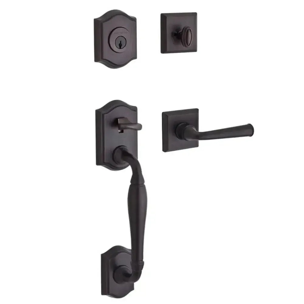 Baldwin Westcliff Handleset with Interior Federal Lever with Traditional Square Rosette in Venetian Bronze finish