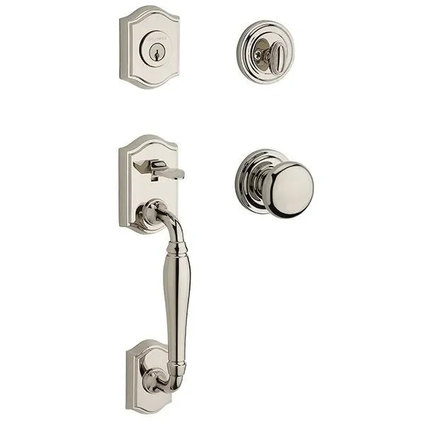 Baldwin Westcliff Handleset with Interior Round Knob with Traditional Round Rosette Lifetime Polished Nickel