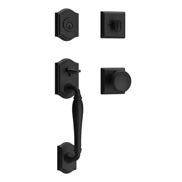 Baldwin Westcliff Handleset with Interior Round Knob with Traditional Square Rosette Satin Black