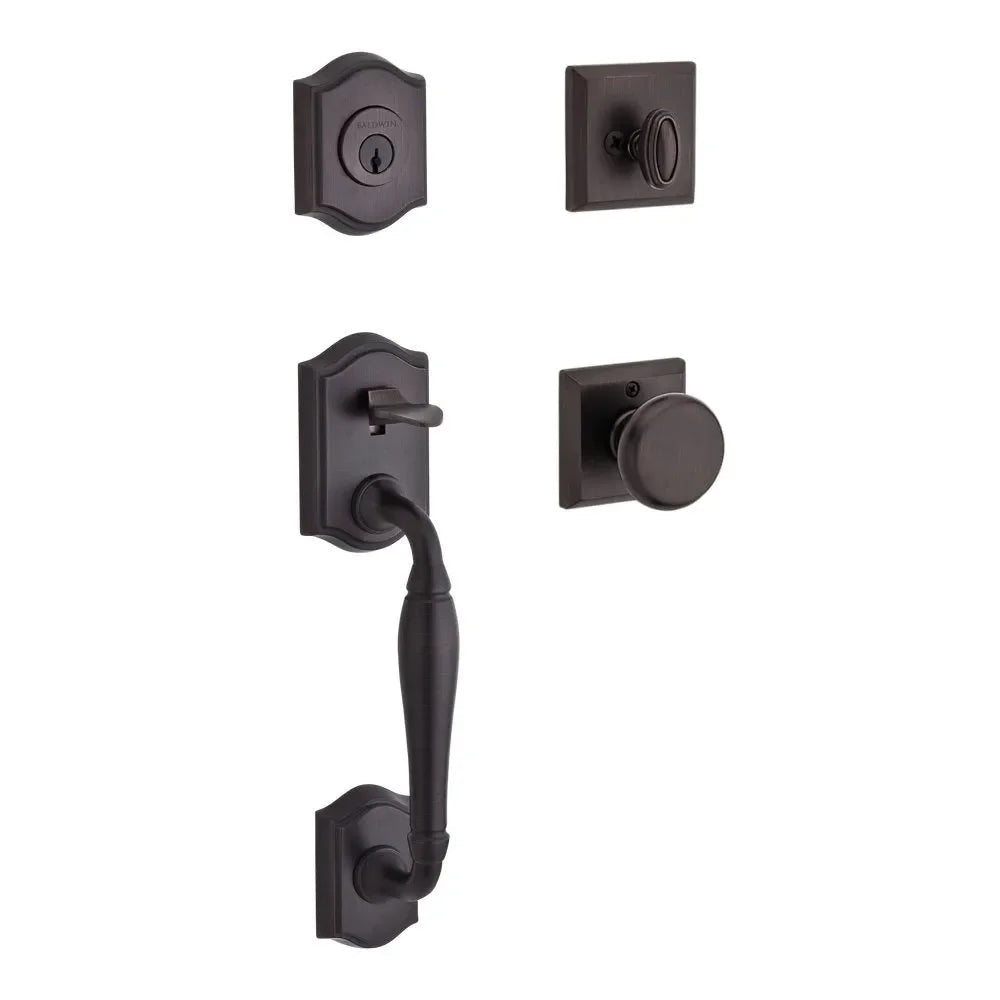 Baldwin Westcliff Handleset with Interior Round Knob with Traditional Square Rosette Venetian Bronze