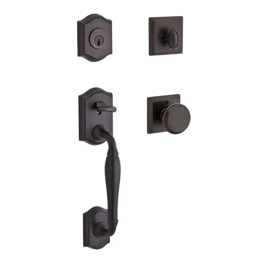 Baldwin Westcliff Handleset with Interior Round Knob with Traditional Square Rosette in Venetian Bronze finish