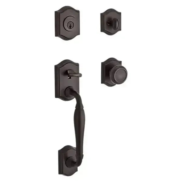 Baldwin Westcliff Handleset with Interior Traditional Knob with Traditional Arch Rosette in Venetian Bronze finish