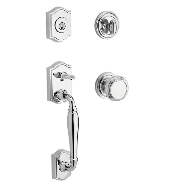 Baldwin Westcliff Handleset with Interior Traditional Knob with Traditional Round Rosette Polished Chrome