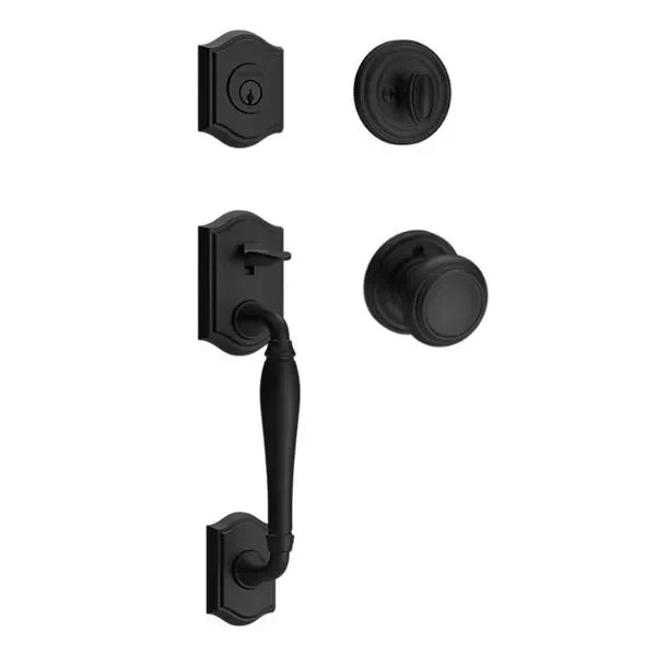 Baldwin Westcliff Handleset with Interior Traditional Knob with Traditional Round Rosette Satin Black