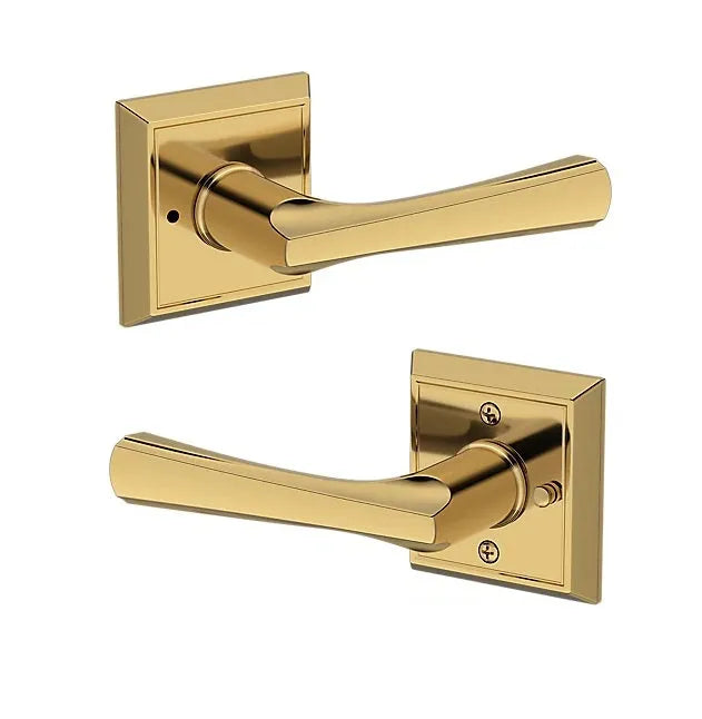 Baldwin Wyndcliff Lever with Chamfered Square Rosette in Lifetime Polished Brass finish