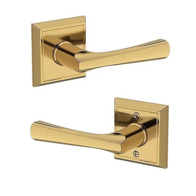 Baldwin Wyndcliff Lever with Chamfered Square Rosette in Lifetime Polished Brass finish