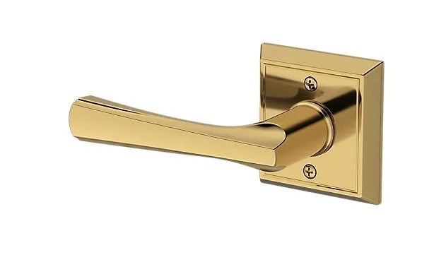 Baldwin Wyndcliff Lever with Chamfered Square Rosette in Lifetime Polished Brass finish