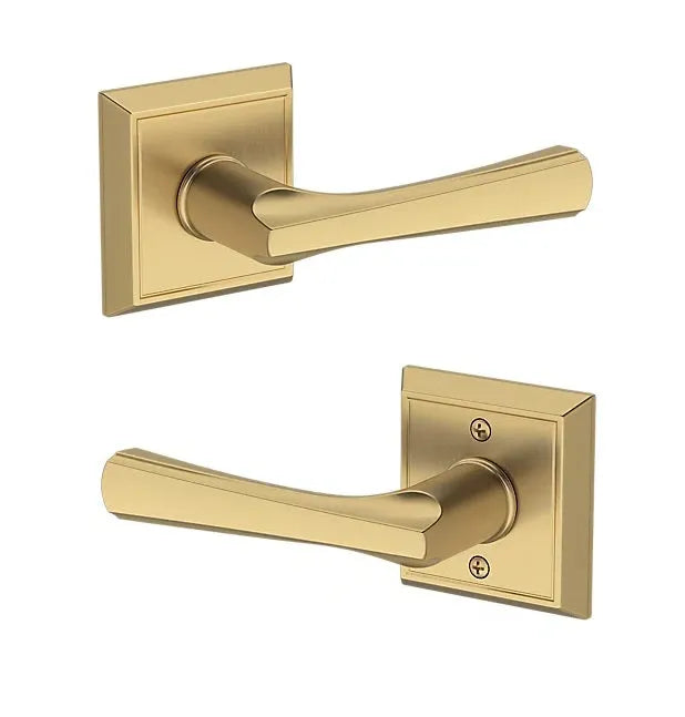 Baldwin Wyndcliff Lever with Chamfered Square Rosette in Lifetime Satin Brass finish