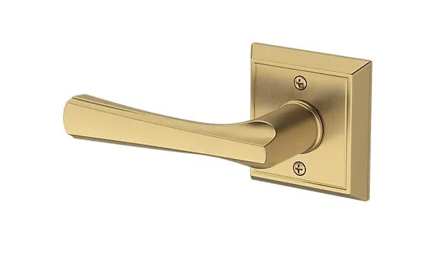 Baldwin Wyndcliff Lever with Chamfered Square Rosette in Lifetime Satin Brass finish
