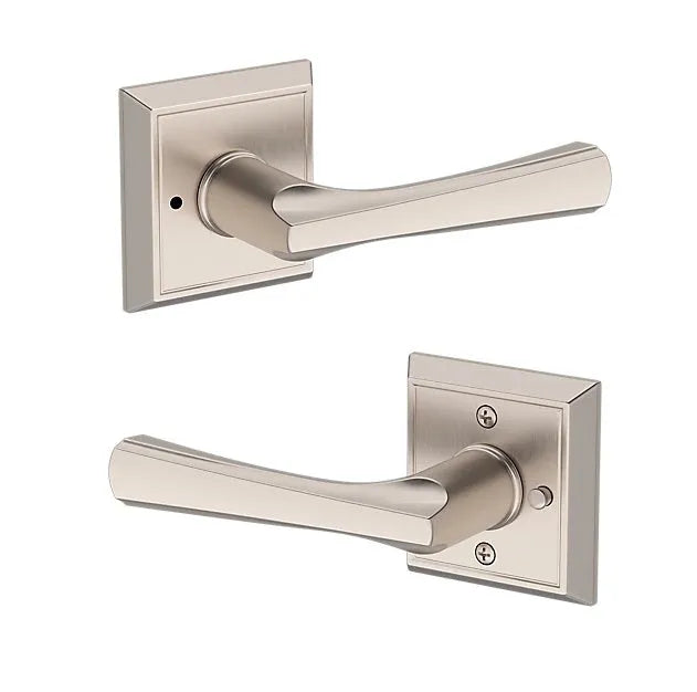 Baldwin Wyndcliff Lever with Chamfered Square Rosette in Lifetime Satin Nickel finish