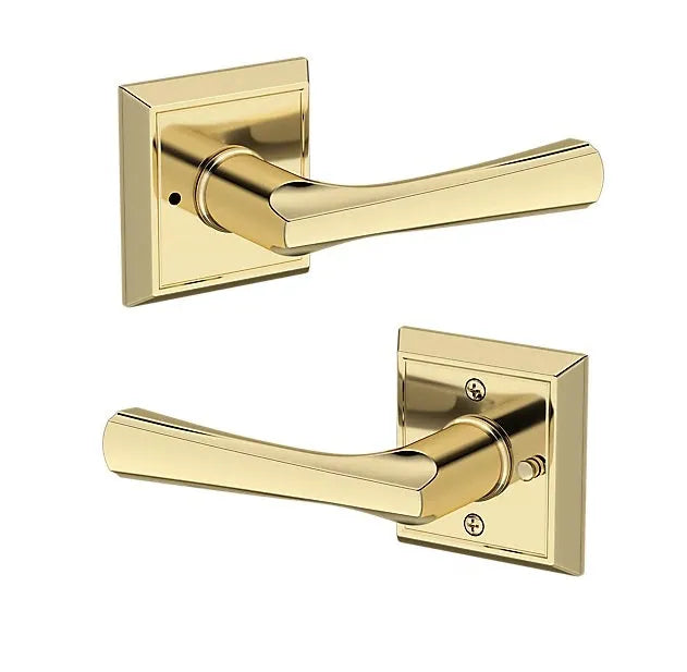 Baldwin Wyndcliff Lever with Chamfered Square Rosette in Non-Lacquered Brass finish