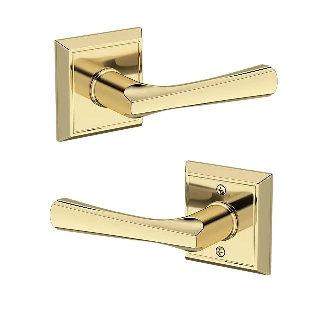 Baldwin Wyndcliff Lever with Chamfered Square Rosette in Non-Lacquered Brass finish