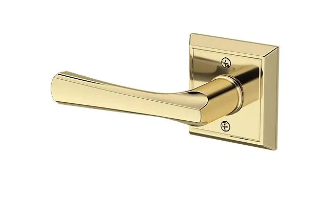 Baldwin Wyndcliff Lever with Chamfered Square Rosette in Non-Lacquered Brass finish