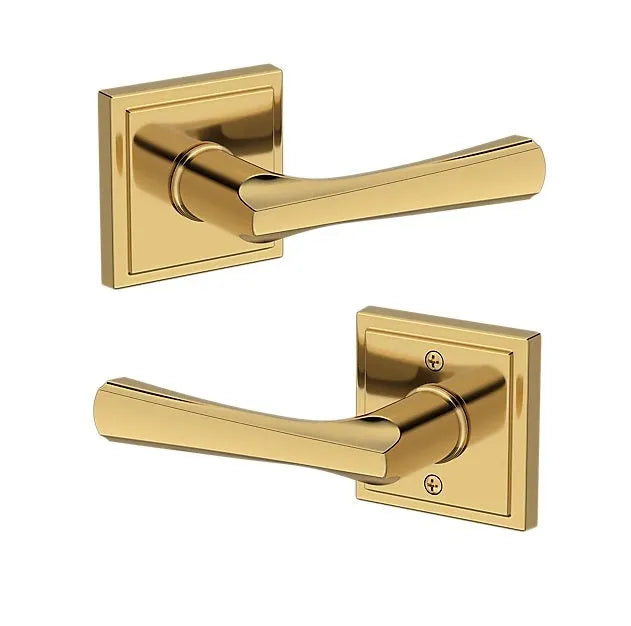 Baldwin Wyndcliff Lever with Stepped Square Rosette in Lifetime Polished Brass finish